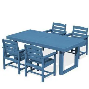 HDPE Outdoor Dining Set for 4, 67'' All Weather Patio Dining Table and Chairs Set for Deck, Lawn, Blue HDPE Outdoor Dining Set for 4, 67'' All Weather Patio Dining Table and Chairs Set for Deck, Lawn, Blue