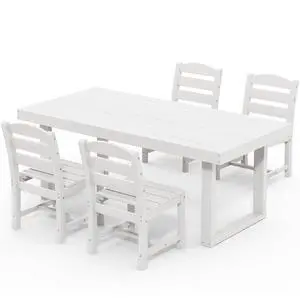 HDPE Outdoor Dining Set for 4, 67'' All Weather Patio Dining Table and Armless Chairs Set for Deck, Lawn, White HDPE Outdoor Dining Set for 4, 67'' All Weather Patio Dining Table and Armless Chairs Set for Deck, Lawn, White
