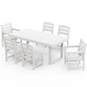 HDPE Outdoor Dining Set for 6, 67'' All Weather Patio Dining Table and Armless Chairs Set for Deck, Lawn, White HDPE Outdoor Dining Set for 6, 67'' All Weather Patio Dining Table and Armless Chairs Set for Deck, Lawn, White