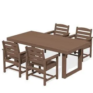 HDPE Outdoor Dining Set for 4, 67'' All Weather Patio Dining Table and Chairs Set for Deck, Lawn, Brown HDPE Outdoor Dining Set for 4, 67'' All Weather Patio Dining Table and Chairs Set for Deck, Lawn, Brown