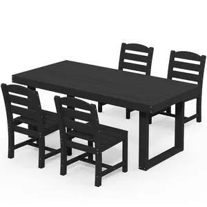 HDPE Outdoor Dining Set for 4, 67'' All Weather Patio Dining Table and Armless Chairs Set for Deck, Lawn, Black HDPE Outdoor Dining Set for 4, 67'' All Weather Patio Dining Table and Armless Chairs Set for Deck, Lawn, Black
