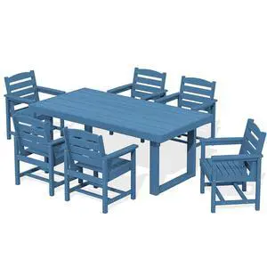 HDPE Outdoor Dining Set for 6, 67'' All Weather Patio Dining Table and Chairs Set for Deck, Lawn, Blue HDPE Outdoor Dining Set for 6, 67'' All Weather Patio Dining Table and Chairs Set for Deck, Lawn, Blue