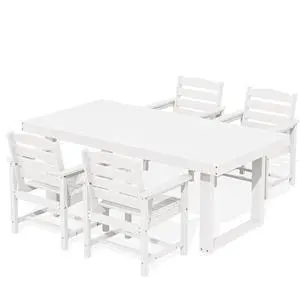 HDPE Outdoor Dining Set for 4, 67'' All Weather Patio Dining Table and Chairs Set for Deck, Lawn, White HDPE Outdoor Dining Set for 4, 67'' All Weather Patio Dining Table and Chairs Set for Deck, Lawn, White