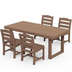 HDPE Outdoor Dining Set for 4, 67'' All Weather Patio Dining Table and Armless Chairs Set for Deck, Lawn, Brown HDPE Outdoor Dining Set for 4, 67'' All Weather Patio Dining Table and Armless Chairs Set for Deck, Lawn, Brown
