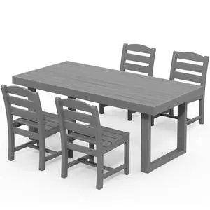 HDPE Outdoor Dining Set for 4, 67'' All Weather Patio Dining Table and Armless Chairs Set for Deck, Lawn, Gray HDPE Outdoor Dining Set for 4, 67'' All Weather Patio Dining Table and Armless Chairs Set for Deck, Lawn, Gray