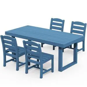 HDPE Outdoor Dining Set for 4, 67'' All Weather Patio Dining Table and Armless Chairs Set for Deck, Lawn, Blue HDPE Outdoor Dining Set for 4, 67'' All Weather Patio Dining Table and Armless Chairs Set for Deck, Lawn, Blue
