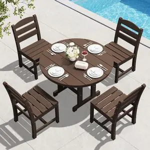 5-Piece Patio Dining Sets, HDPE Outdoor Table and Chairs Furniture Set, 45" Round Dining Table and 4 Armless Dining Chairs, Coffee 5-Piece Patio Dining Sets, HDPE Outdoor Table and Chairs Furniture Set, 45" Round Dining Table and 4 Armless Dining Chairs, Coffee