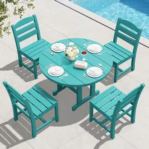 5-Piece Patio Dining Sets, HDPE Outdoor Table and Chairs Furniture Set, 45" Round Dining Table and 4 Armless Dining Chairs, Aruba 5-Piece Patio Dining Sets, HDPE Outdoor Table and Chairs Furniture Set, 45" Round Dining Table and 4 Armless Dining Chairs, Aruba