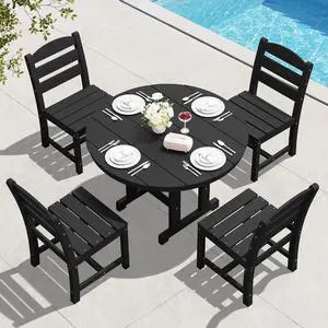 5-Piece Outdoor Round Dining Sets, HDPE Patio Table and Chairs Furniture Set, 45" Round Dining Table and 4 Armless Dining Chairs, Black 5-Piece Outdoor Round Dining Sets, HDPE Patio Table and Chairs Furniture Set, 45" Round Dining Table and 4 Armless Dining Chairs, Black