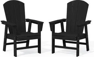 Outdoor Adirondack Dining Chair Set of 2, All Weather HDPE Patio Chairs, Black Outdoor Adirondack Dining Chair Set of 2, All Weather HDPE Patio Chairs, Black