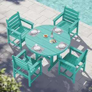 5-Piece Patio Dining Sets, HDPE Outdoor Table and Chairs Furniture Set, 45" Round Dining Table and 4 Dining Chairs, Aruba 5-Piece Patio Dining Sets, HDPE Outdoor Table and Chairs Furniture Set, 45" Round Dining Table and 4 Dining Chairs, Aruba