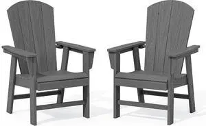Outdoor Adirondack Dining Chair Set of 2, All Weather HDPE Patio Chairs, Grey Outdoor Adirondack Dining Chair Set of 2, All Weather HDPE Patio Chairs, Grey