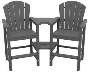 Tall Adirondack Chairs Set of 2 with Double Layer Connecting Tray, HDPE Bar Height Outdoor Chairs, Wood-Like Adirondack Bar Stools for Patio, Balcony, Porch, Grey Tall Adirondack Chairs Set of 2 with Double Layer Connecting Tray, HDPE Bar Height Outdoor Chairs, Wood-Like Adirondack Bar Stools for Patio, Balcony, Porch, Grey