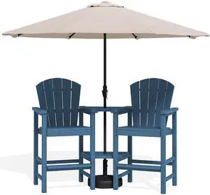 Tall Adirondack Chairs Set of 2 with 9FT Umbrella, HDPE Bar Height Outdoor Chairs, Wood-Like Adirondack Bar Stools for Patio, Balcony, Porch, Blue Tall Adirondack Chairs Set of 2 with 9FT Umbrella, HDPE Bar Height Outdoor Chairs, Wood-Like Adirondack Bar Stools for Patio, Balcony, Porch, Blue