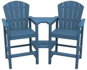 Tall Adirondack Chairs Set of 2 with Double Layer Connecting Tray, HDPE Bar Height Outdoor Chairs, Wood-Like Adirondack Bar Stools for Patio, Balcony, Porch, Blue Tall Adirondack Chairs Set of 2 with Double Layer Connecting Tray, HDPE Bar Height Outdoor Chairs, Wood-Like Adirondack Bar Stools for Patio, Balcony, Porch, Blue