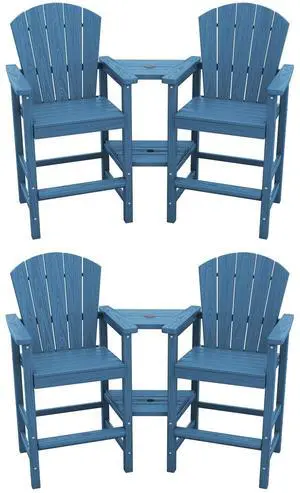 Tall Adirondack Chairs Set of 4 with Double Layer Connecting Tray, HDPE Bar Height Outdoor Chairs, Wood-Like Adirondack Bar Stools for Patio, Balcony, Porch, Blue Tall Adirondack Chairs Set of 4 with Double Layer Connecting Tray, HDPE Bar Height Outdoor Chairs, Wood-Like Adirondack Bar Stools for Patio, Balcony, Porch, Blue