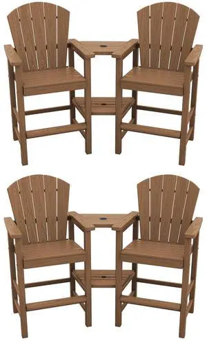Tall Adirondack Chairs Set of 4 with Double Layer Connecting Tray, HDPE Bar Height Outdoor Chairs, Wood-Like Adirondack Bar Stools for Patio, Balcony, Porch, Brown Tall Adirondack Chairs Set of 4 with Double Layer Connecting Tray, HDPE Bar Height Outdoor Chairs, Wood-Like Adirondack Bar Stools for Patio, Balcony, Porch, Brown