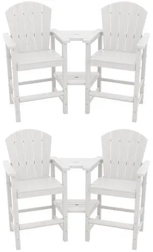 Tall Adirondack Chairs Set of 4 with Double Layer Connecting Tray, HDPE Bar Height Outdoor Chairs, Wood-Like Adirondack Bar Stools for Patio, Balcony, Porch, White Tall Adirondack Chairs Set of 4 with Double Layer Connecting Tray, HDPE Bar Height Outdoor Chairs, Wood-Like Adirondack Bar Stools for Patio, Balcony, Porch, White