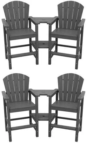 Tall Adirondack Chairs Set of 4 with Double Layer Connecting Tray, HDPE Bar Height Outdoor Chairs, Wood-Like Adirondack Bar Stools for Patio, Balcony, Porch, Grey Tall Adirondack Chairs Set of 4 with Double Layer Connecting Tray, HDPE Bar Height Outdoor Chairs, Wood-Like Adirondack Bar Stools for Patio, Balcony, Porch, Grey