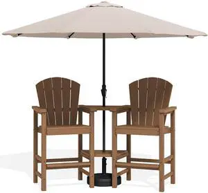Tall Adirondack Chairs Set of 2 with 9FT Umbrella, HDPE Bar Height Outdoor Chairs, Wood-Like Adirondack Bar Stools for Patio, Balcony, Porch, Brown Tall Adirondack Chairs Set of 2 with 9FT Umbrella, HDPE Bar Height Outdoor Chairs, Wood-Like Adirondack Bar Stools for Patio, Balcony, Porch, Brown