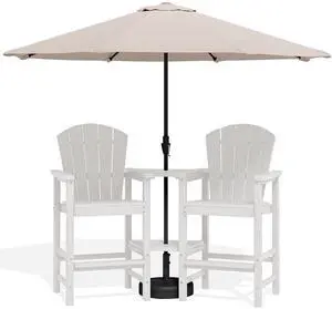 Tall Adirondack Chairs Set of 2 with 9FT Umbrella, HDPE Bar Height Outdoor Chairs, Wood-Like Adirondack Bar Stools for Patio, Balcony, Porch, White Tall Adirondack Chairs Set of 2 with 9FT Umbrella, HDPE Bar Height Outdoor Chairs, Wood-Like Adirondack Bar Stools for Patio, Balcony, Porch, White