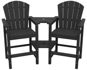 Tall Adirondack Chairs Set of 2 with Double Layer Connecting Tray, HDPE Bar Height Outdoor Chairs, Wood-Like Adirondack Bar Stools for Patio, Balcony, Porch, Black Tall Adirondack Chairs Set of 2 with Double Layer Connecting Tray, HDPE Bar Height Outdoor Chairs, Wood-Like Adirondack Bar Stools for Patio, Balcony, Porch, Black