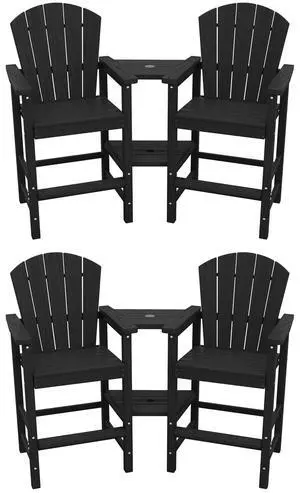 Tall Adirondack Chairs Set of 4 with Double Layer Connecting Tray, HDPE Bar Height Outdoor Chairs, Wood-Like Adirondack Bar Stools for Patio, Balcony, Porch, Black Tall Adirondack Chairs Set of 4 with Double Layer Connecting Tray, HDPE Bar Height Outdoor Chairs, Wood-Like Adirondack Bar Stools for Patio, Balcony, Porch, Black