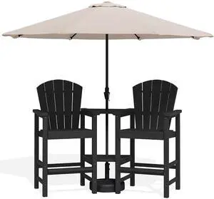 Tall Adirondack Chairs Set of 2 with 9FT Umbrella, HDPE Bar Height Outdoor Chairs, Wood-Like Adirondack Bar Stools for Patio, Balcony, Porch, Black Tall Adirondack Chairs Set of 2 with 9FT Umbrella, HDPE Bar Height Outdoor Chairs, Wood-Like Adirondack Bar Stools for Patio, Balcony, Porch, Black
