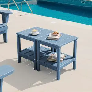 2-Tier HDPE Outdoor Side Tables Set of 2, Weatherproof Rectangular Adirondack Side Table, Blue 2-Tier HDPE Outdoor Side Tables Set of 2, Weatherproof Rectangular Adirondack Side Table, Blue
