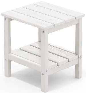 2-Tier HDPE Outdoor Side Table, Weatherproof Rectangular Adirondack Side Table, White 2-Tier HDPE Outdoor Side Table, Weatherproof Rectangular Adirondack Side Table, White