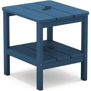 2-Tier HDPE Outdoor Side Table, Weatherproof Rectangular Adirondack Side Table, Blue 2-Tier HDPE Outdoor Side Table, Weatherproof Rectangular Adirondack Side Table, Blue