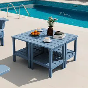 2-Tier HDPE Outdoor Side Tables Set of 4, Weatherproof Rectangular Adirondack Side Table, Blue 2-Tier HDPE Outdoor Side Tables Set of 4, Weatherproof Rectangular Adirondack Side Table, Blue
