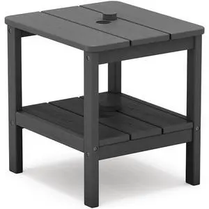 2-Tier HDPE Outdoor Side Table with Umbrella Hole, Weatherproof Rectangular Adirondack Side Table, Gray 2-Tier HDPE Outdoor Side Table with Umbrella Hole, Weatherproof Rectangular Adirondack Side Table, Gray