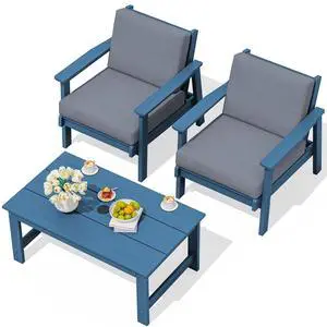 HDPE Outdoor Couch, Blue Frame and Grey Cushion HDPE Outdoor Couch, Blue Frame and Grey Cushion