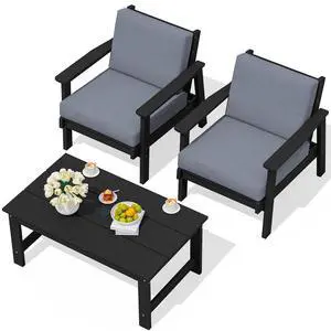 HDPE Outdoor Couch, Black Frame and Grey Cushion HDPE Outdoor Couch, Black Frame and Grey Cushion