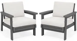 HDPE Outdoor Couch Set of 2, All-Weather Wood-Like Patio Furniture Set, Outdoor Sofa Chairs with Khaki Cushions HDPE Outdoor Couch Set of 2, All-Weather Wood-Like Patio Furniture Set, Outdoor Sofa Chairs with Khaki Cushions