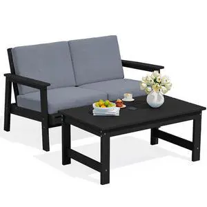 Outdoor Loveseat, Black Frame and Grey Cushion Outdoor Loveseat, Black Frame and Grey Cushion
