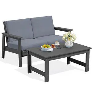 Outdoor Loveseat, Grey Frame and Grey Cushion Outdoor Loveseat, Grey Frame and Grey Cushion