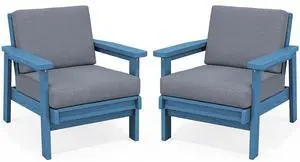HDPE Outdoor Couch Set of 2, Blue Frame and Grey Cushion HDPE Outdoor Couch Set of 2, Blue Frame and Grey Cushion