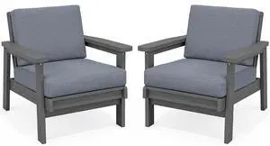 HDPE Outdoor Furniture Set, 2 Piece All Weather Wood-Like Outdoor Sofa Sectional Couch, Grey Frame and Grey Cushion HDPE Outdoor Furniture Set, 2 Piece All Weather Wood-Like Outdoor Sofa Sectional Couch, Grey Frame and Grey Cushion