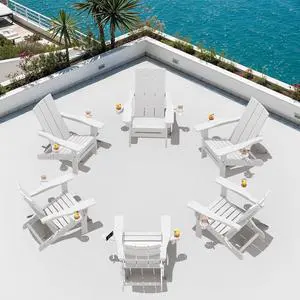 Modern Folding Adirondack Chair Set of 6, Weather Resistant HDPE Outdoor Adirondack Chair with Cup Holders, Fire Pit Chairs for Patio Lawn Garden, White Modern Folding Adirondack Chair Set of 6, Weather Resistant HDPE Outdoor Adirondack Chair with Cup Holders, Fire Pit Chairs for Patio Lawn Garden, White