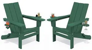 Modern Adirondack Chair Set of 2, Folding Adirondack Chair with Cup Holders, Fire Pit Chairs, Lawn Chair for Patio Garden, Green Modern Adirondack Chair Set of 2, Folding Adirondack Chair with Cup Holders, Fire Pit Chairs, Lawn Chair for Patio Garden, Green