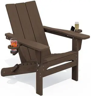 Modern Adirondack Chairs, Folding Adirondack Chair with Cup Holders, Outdoor HDPE Adirondack Chair for Patio Lawn Garden, Coffee Modern Adirondack Chairs, Folding Adirondack Chair with Cup Holders, Outdoor HDPE Adirondack Chair for Patio Lawn Garden, Coffee