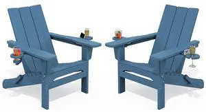 Modern Folding Adirondack Chair Set of 2, Weather Resistant HDPE Outdoor Adirondack Chair with Dual Cup Holders, Fire Pit Chair for Patio Lawn Garden, Blue Modern Folding Adirondack Chair Set of 2, Weather Resistant HDPE Outdoor Adirondack Chair with Dual Cup Holders, Fire Pit Chair for Patio Lawn Garden, Blue