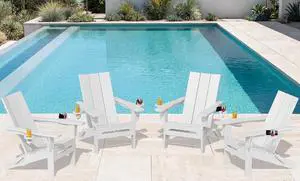 Modern Folding Adirondack Chair Set of 4, All Weather Resistant Outdoor Adirondack Chair with Cup Holders, HDPE Adirondack Chair for Patio Lawn Garden, White Modern Folding Adirondack Chair Set of 4, All Weather Resistant Outdoor Adirondack Chair with Cup Holders, HDPE Adirondack Chair for Patio Lawn Garden, White