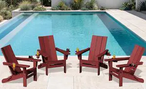 Folding Adirondack Chair with Cup Holders, Weather Resistant HDPE Modern Adirondack Chair Set of 4, Plastic Outdoor Fire Pit Chairs, Red Folding Adirondack Chair with Cup Holders, Weather Resistant HDPE Modern Adirondack Chair Set of 4, Plastic Outdoor Fire Pit Chairs, Red