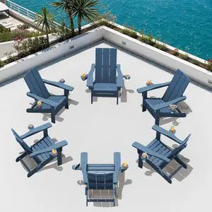 Modern Folding Adirondack Chair Set of 6, Weather Resistant Outdoor Adirondack Chair with Dual Cup Holders, HDPE Fire Pit Chairs for Patio Lawn Garden, Blue Modern Folding Adirondack Chair Set of 6, Weather Resistant Outdoor Adirondack Chair with Dual Cup Holders, HDPE Fire Pit Chairs for Patio Lawn Garden, Blue