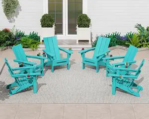 Modern Adirondack Chair Set of 6, Folding Adirondack Chair with Cup Holders, Outdoor HDPE Adirondack Chair, Teal Modern Adirondack Chair Set of 6, Folding Adirondack Chair with Cup Holders, Outdoor HDPE Adirondack Chair, Teal