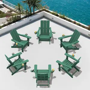Folding Adirondack Chair with Dual Cup Holders Set of 6, Modern Adirondack Chairs, HDPE All-Weather Fire Pit Chairs for Outdoor, Patio, Garden, Green Folding Adirondack Chair with Dual Cup Holders Set of 6, Modern Adirondack Chairs, HDPE All-Weather Fire Pit Chairs for Outdoor, Patio, Garden, Green