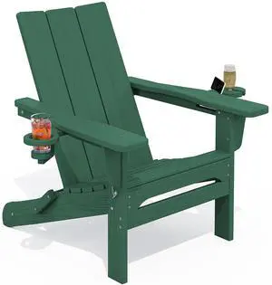 Modern Adirondack Chair, Folding Adirondack Chair with Dual Cup Holders, Outdoor HDPE Fire Pit Chair for All Weather Use, Green Modern Adirondack Chair, Folding Adirondack Chair with Dual Cup Holders, Outdoor HDPE Fire Pit Chair for All Weather Use, Green
